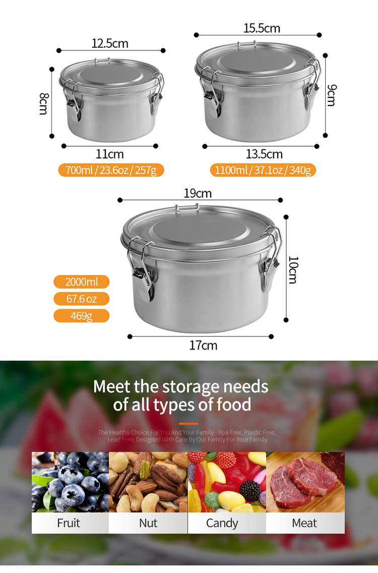 Eco-Friendly Meal Storage Vlekvrye staal Food Crisper Grootte en toepassing
