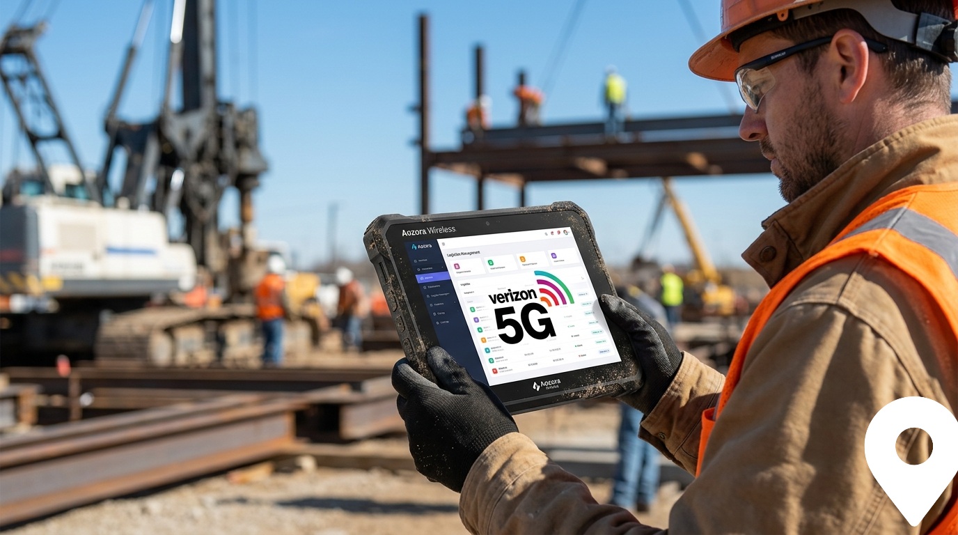 Aozora K8 Active industrial Verizon tablet used in a warehouse. Aozora K8 Active industriel Verizon tablet brugt i et lager.