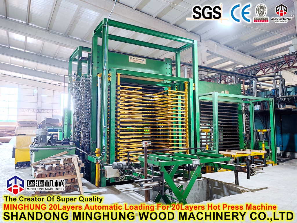 Plywood hot press Sperrholz-Heißpresse mit automatischer Zuführung und Zuführung