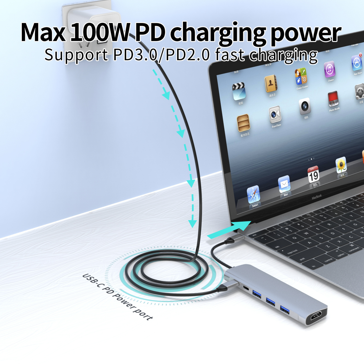 6 in 1 thunderbolt 3 type c docking usb 3.0 hub (1) 6 合 1 Thunderbolt 3 C 型擴展塢 USB 3.0 集線器 (4)