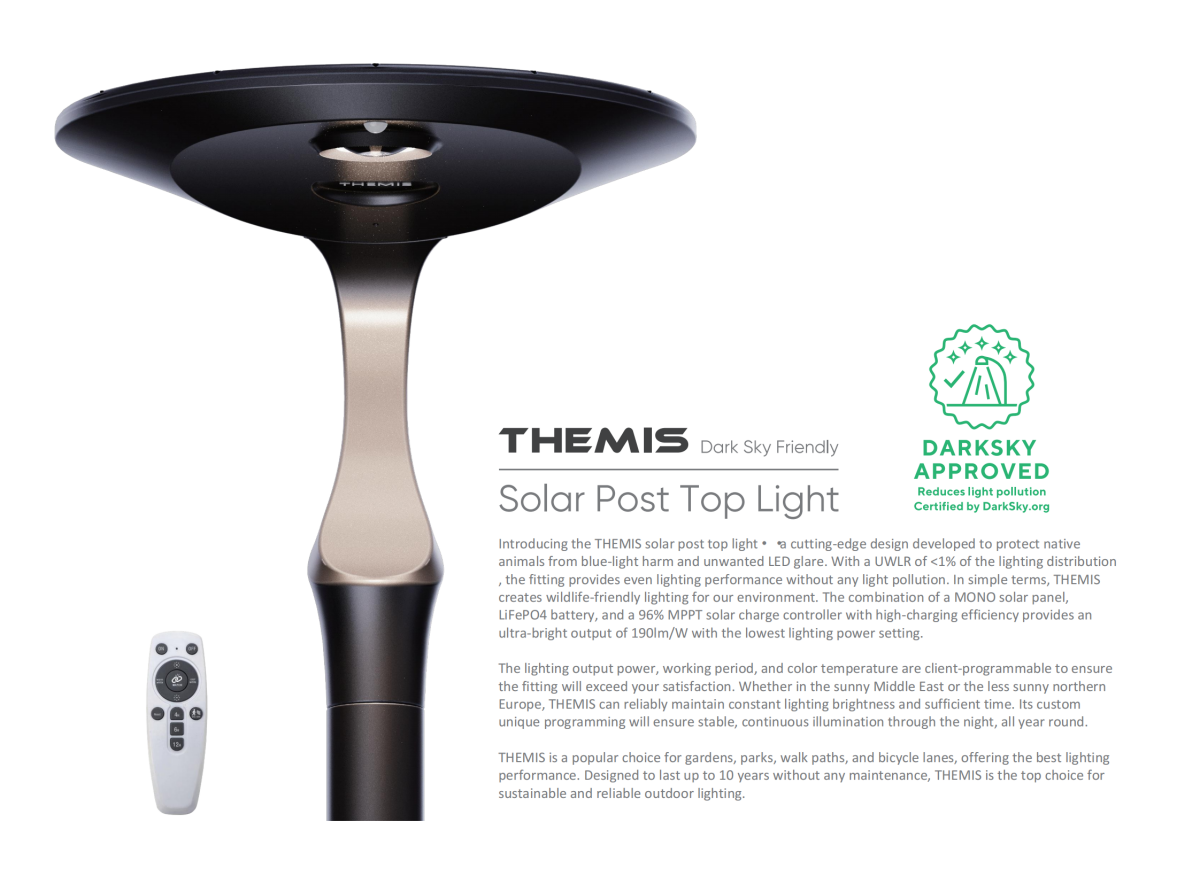 Data sheet for THEMIS Dark Sky Friendly Solar Post Top Light_02 THEMIS 暗夜友好型太阳能柱顶灯数据表_02