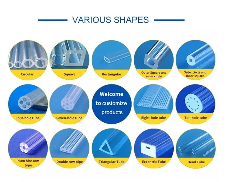 Various shapes quartz glass Verre de quartz de différentes formes
