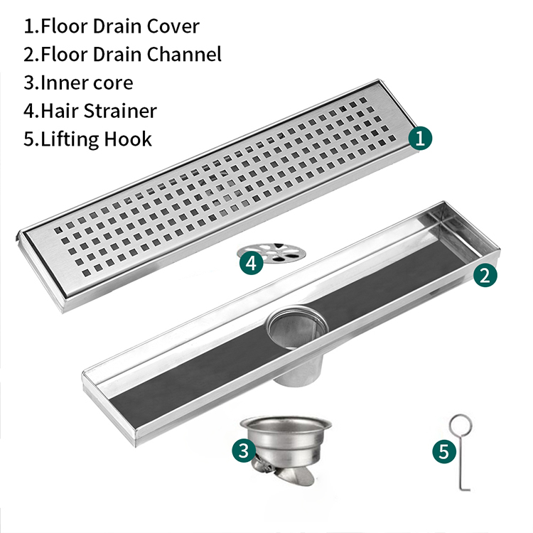 Көрінбейтін тақтайша кірістіру 304 душ канализациясы