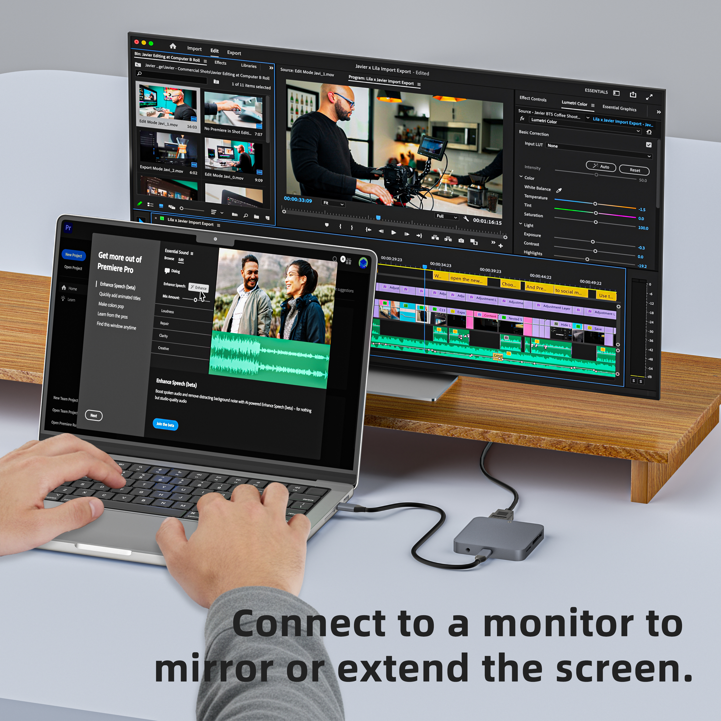 緊湊型 9 合 1 USB 集線器,帶音頻/麥克風端口和快速數據傳輸