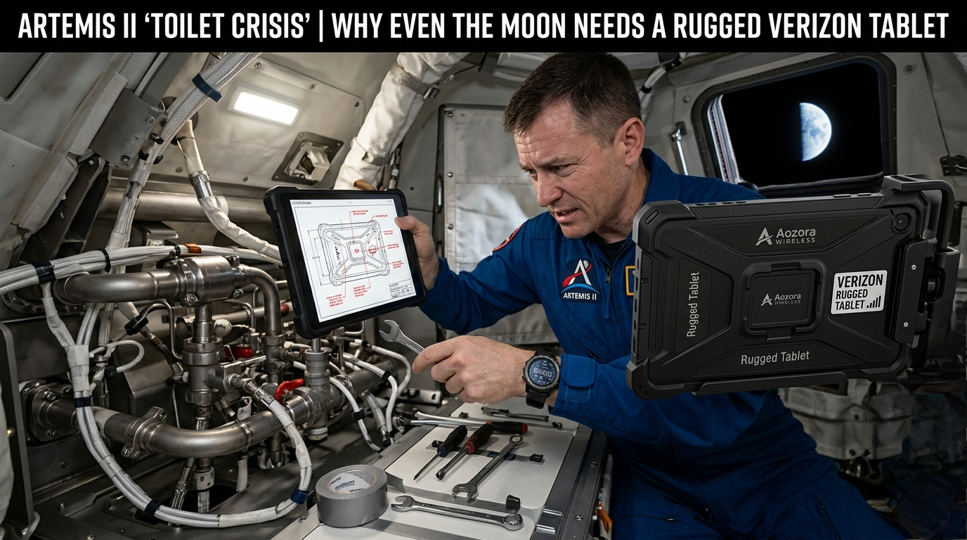 Astronaut repairing spacecraft systems with a rugged tablet Astronaute réparant les systèmes du vaisseau spatial avec une tablette robuste