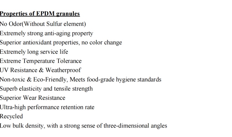 EPDM Granule Characteristics Eigenschaften des EPDM-Granulats