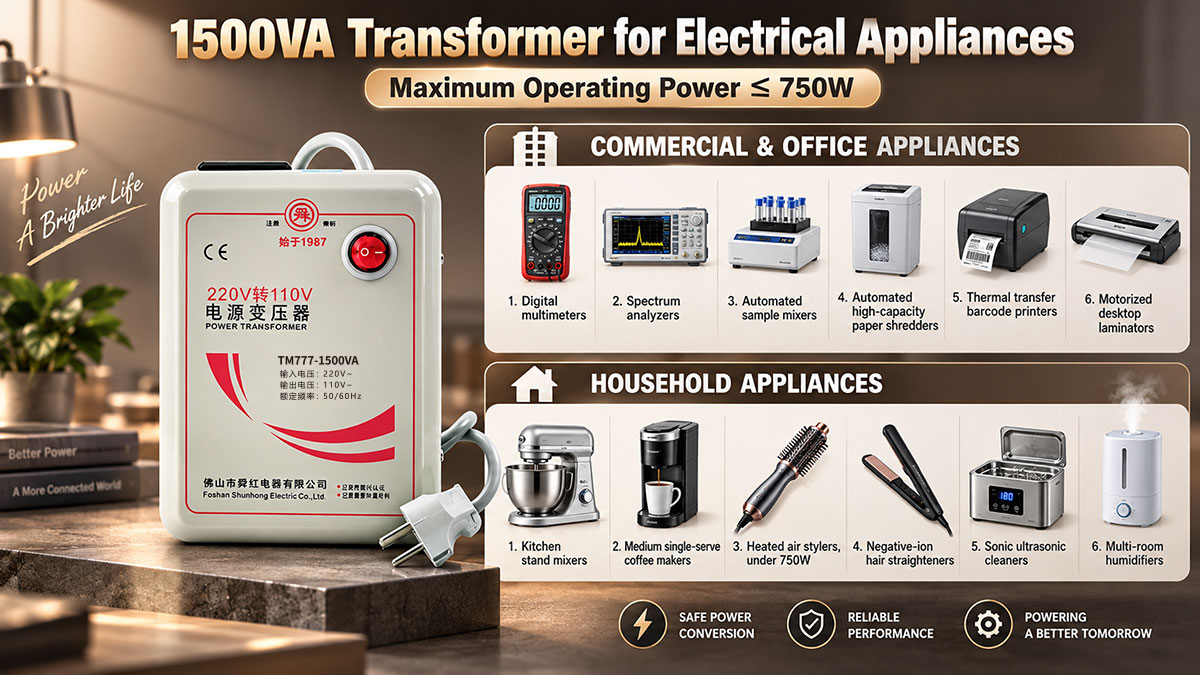 TM777-1500VA-transformátor-použitelný-pro-elektrické-spotřebiče,Maximální-provozní-výkon≤-750W