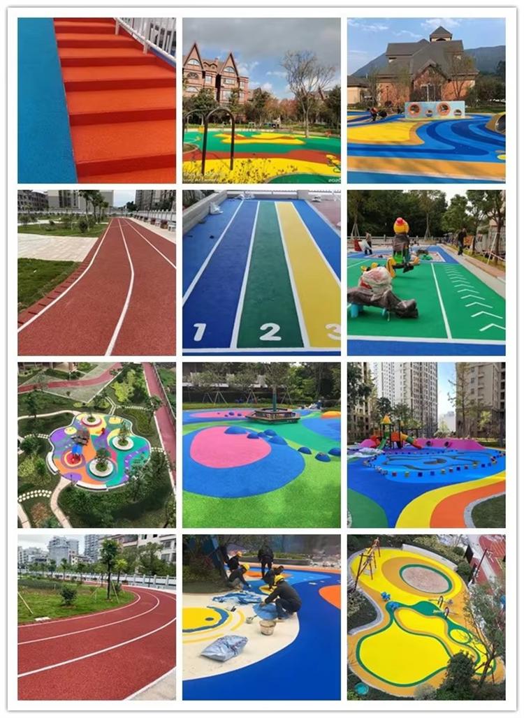 Colored EPDM rubber granules application Application de granulés de caoutchouc EPDM colorés