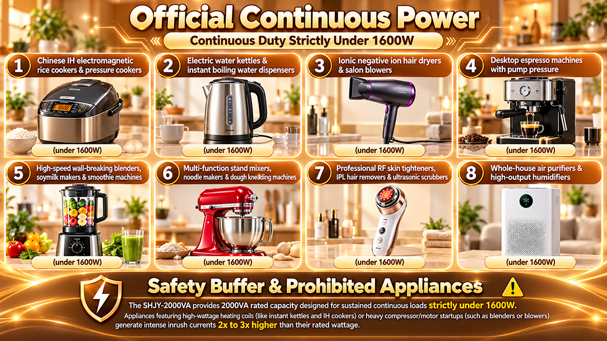 SHJY-2000VA N20002 110V to 220V Applicable electrical appliances SHJY-2000VA N20002 110 V kuni 220 V Kohaldatavad elektriseadmed