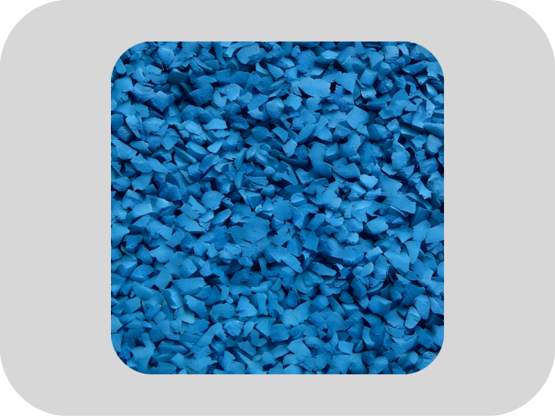 Blue EPDM rubber granules with a wide temperature resistance range Blaues EPDM-Gummigranulat mit großem Temperaturbeständigkeitsbereich