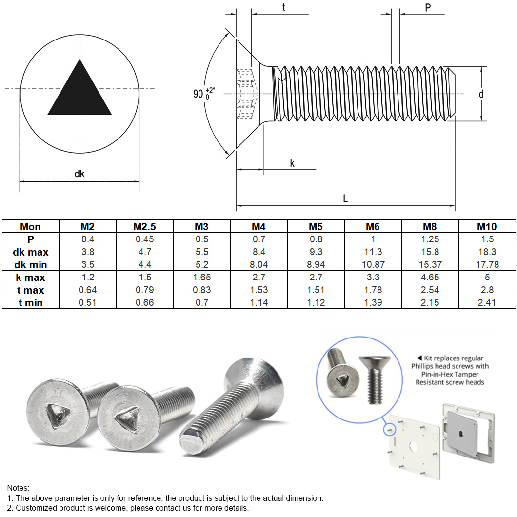 រន្ធ A2 A4 ត្រីកោណ CSK Head Security Screw (1)