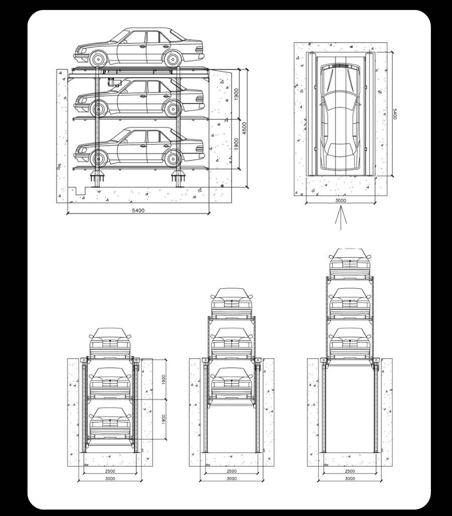 pfpp DIMENSIONAL DRAWING underground parking lift with pit