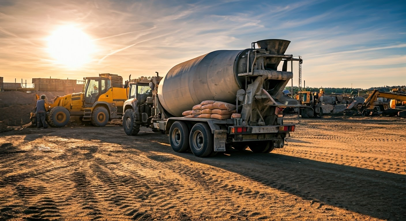 Remolque de cemento en el sitio de construcci&oacute;n