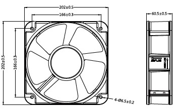 dessin du ventilateur CC 200x60mm