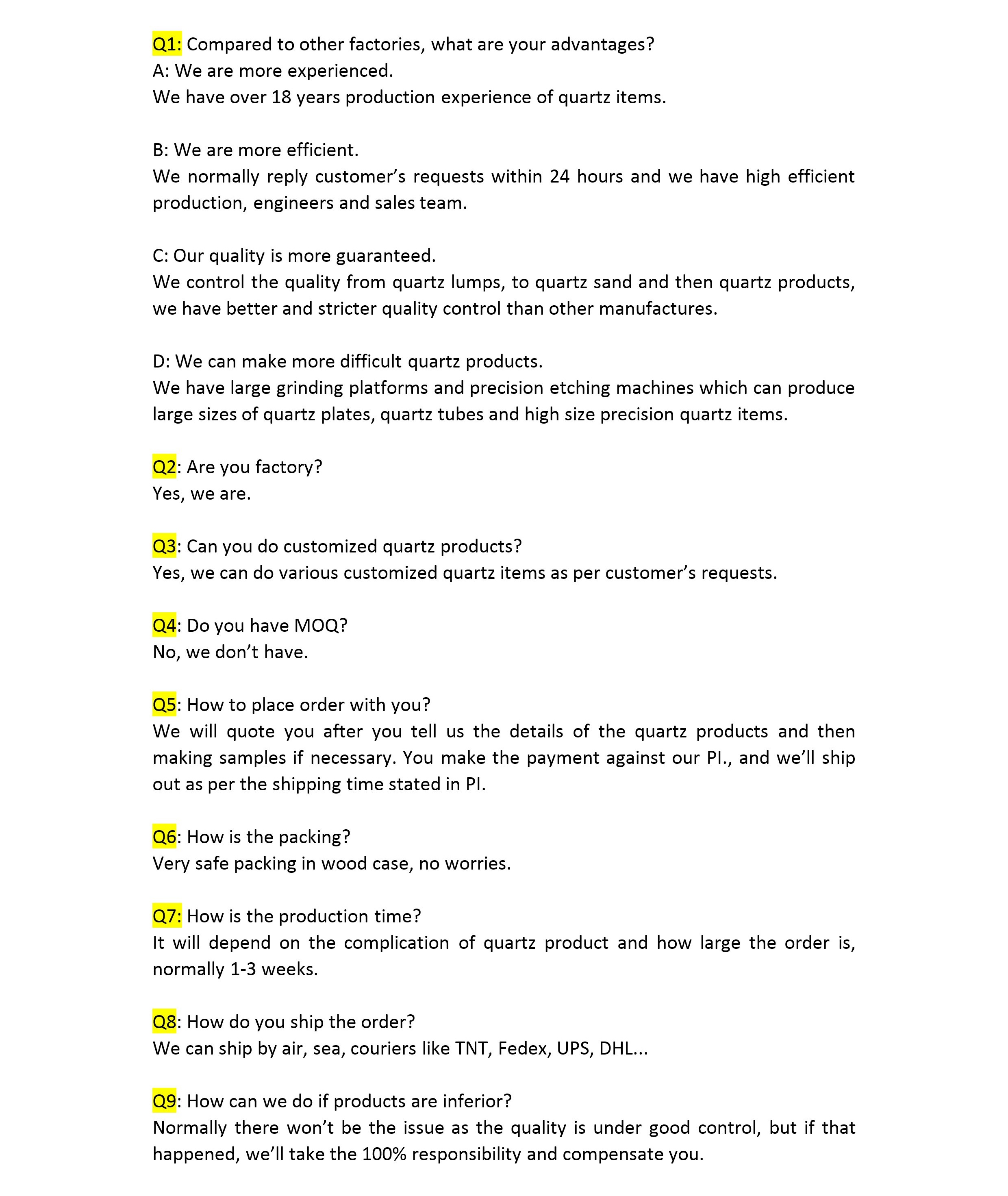 FAQ sur les quartz