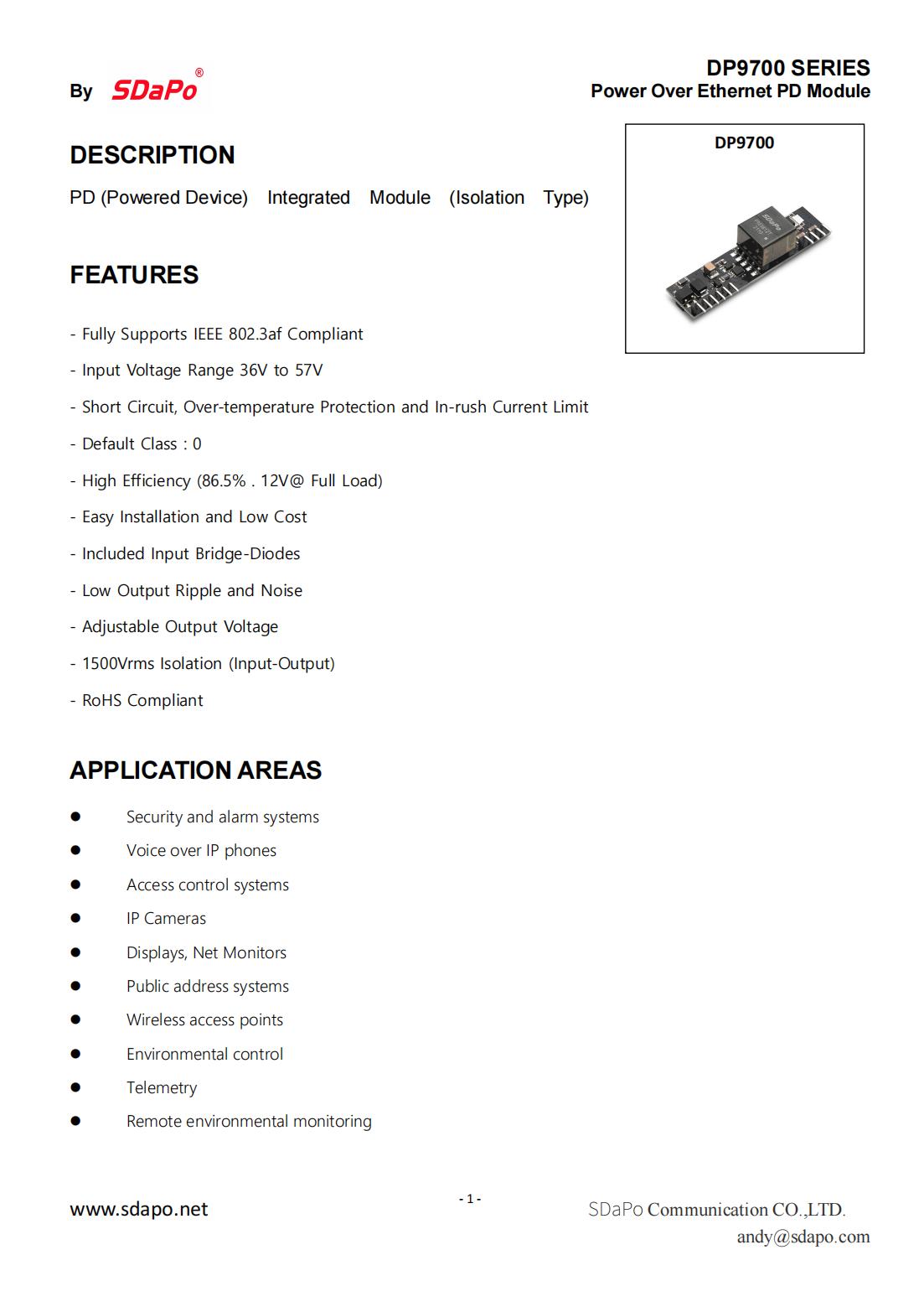 DP9700 Datasheet_01 DP9700 Veri Sayfası_01