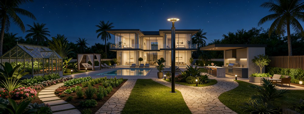 安装在城市公园通道中的装饰性太阳能柱顶灯 3.5m 高。