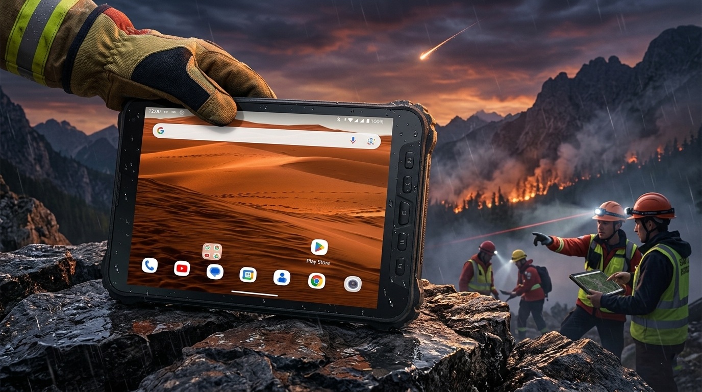 Tableta robusta K8 Active utilizada por el personal de emergencia en un incendio forestal