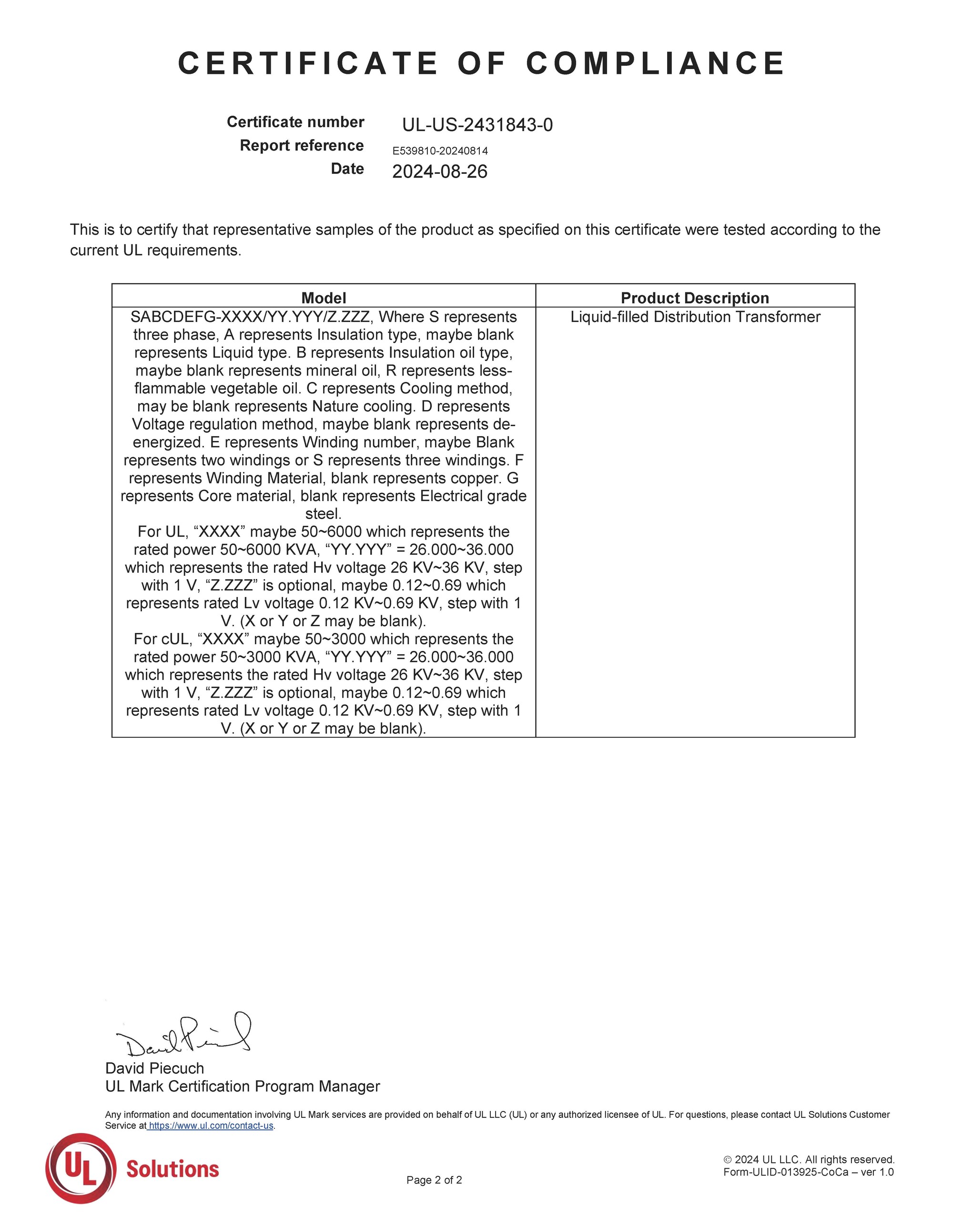 E539810-20240814-سرٹیفیکیٹ آف کمپلائنس (UL-USA) 2