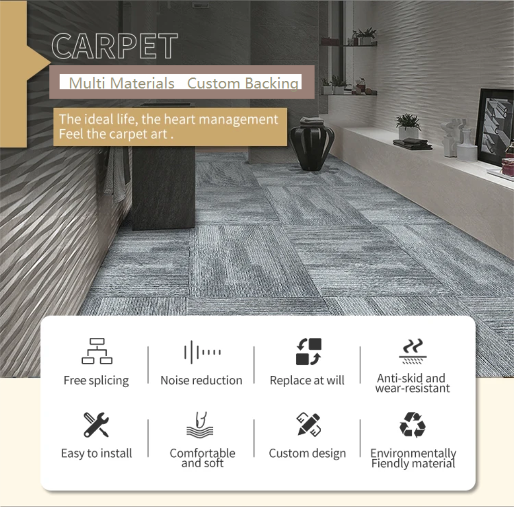 Nylon PP Commercial Office Non Woven PVC Backing Carpet Tile 