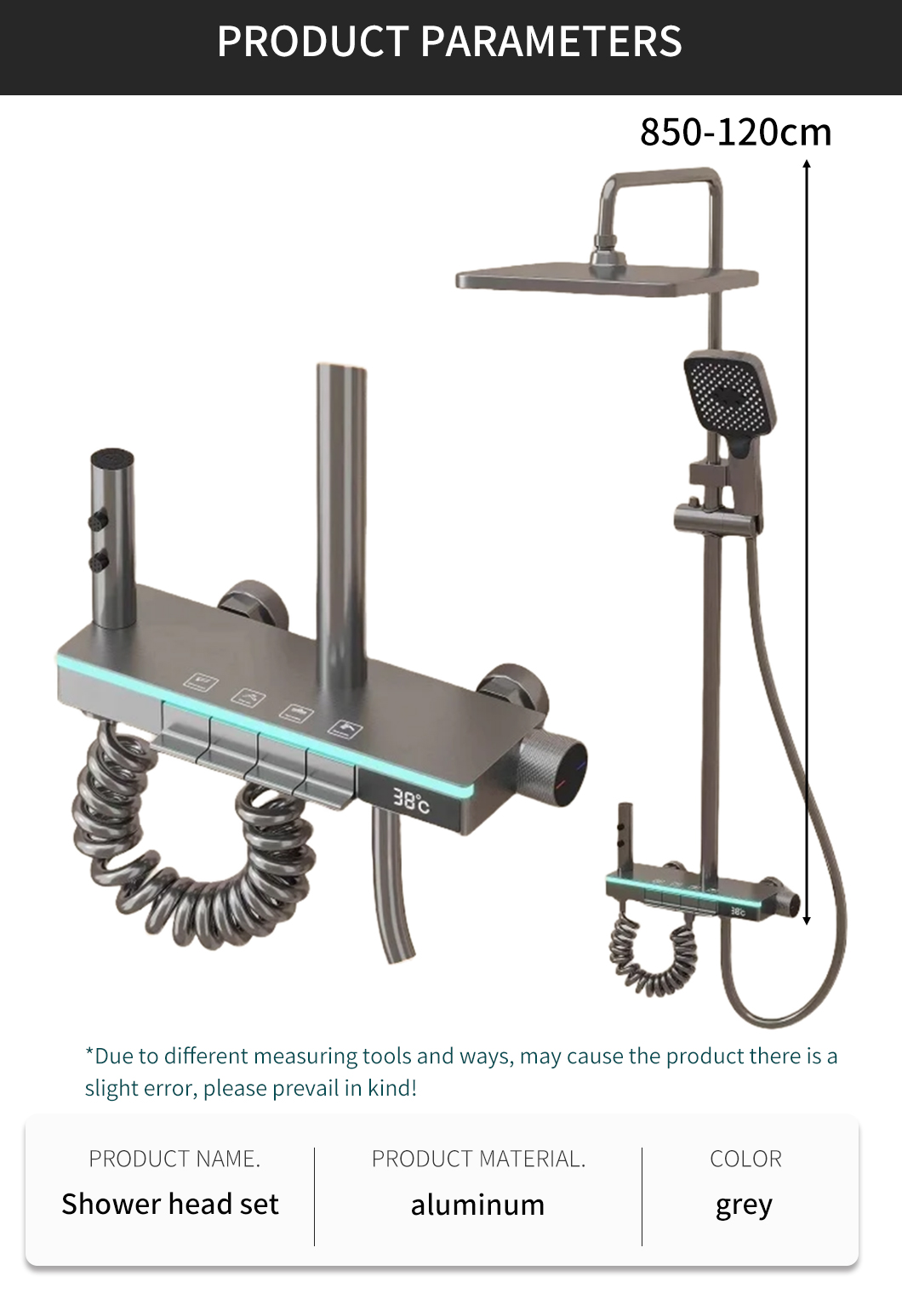 Қатты жезден жасалған заманауи шыны сұр душқа арналған шүмек