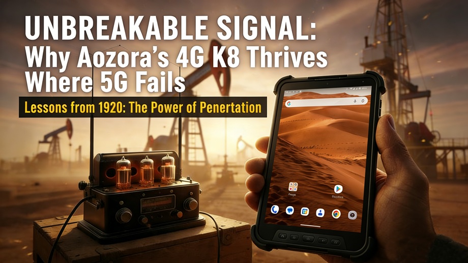 Aozora K8 러기드 태블릿은 외딴 사막 건설 현장에서 안정적인 4G LTE 신호를 표시합니다.