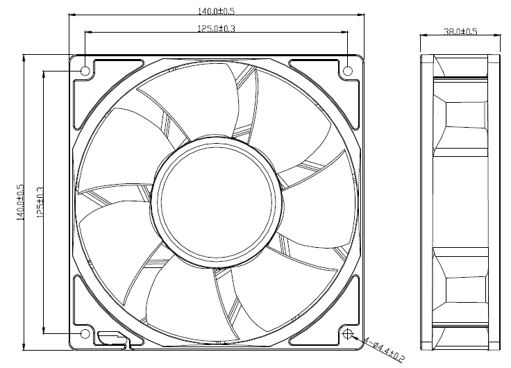 dessin du ventilateur CC 140x38mm
