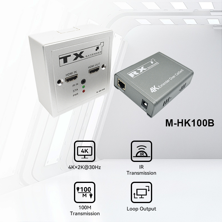 【M-HK100B】 Extensor HD Cat5e/6 con salida de bucle IR 4K