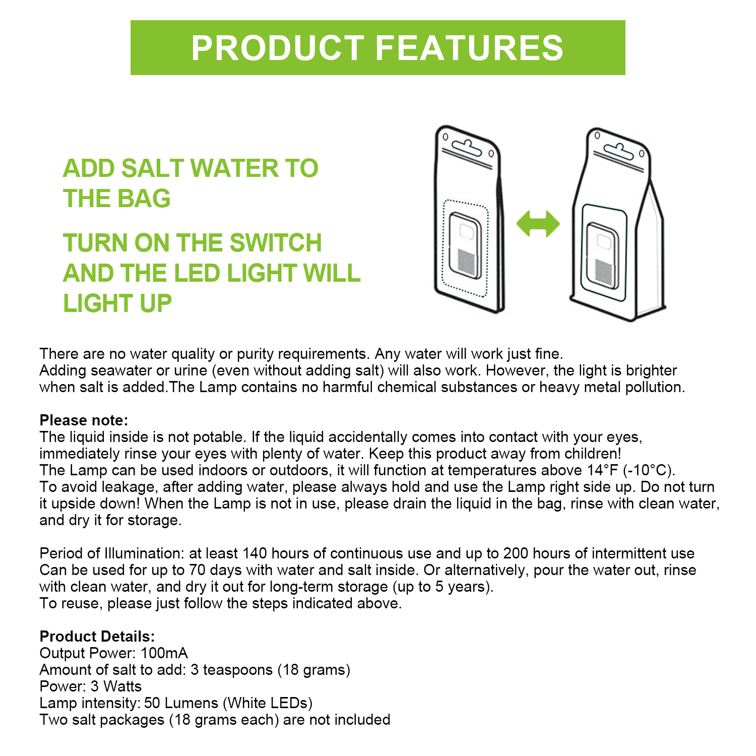 Single LED Light Salt Water Lamp sa Berde (8)