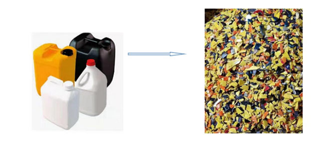Garrafas de HDPE em flocos