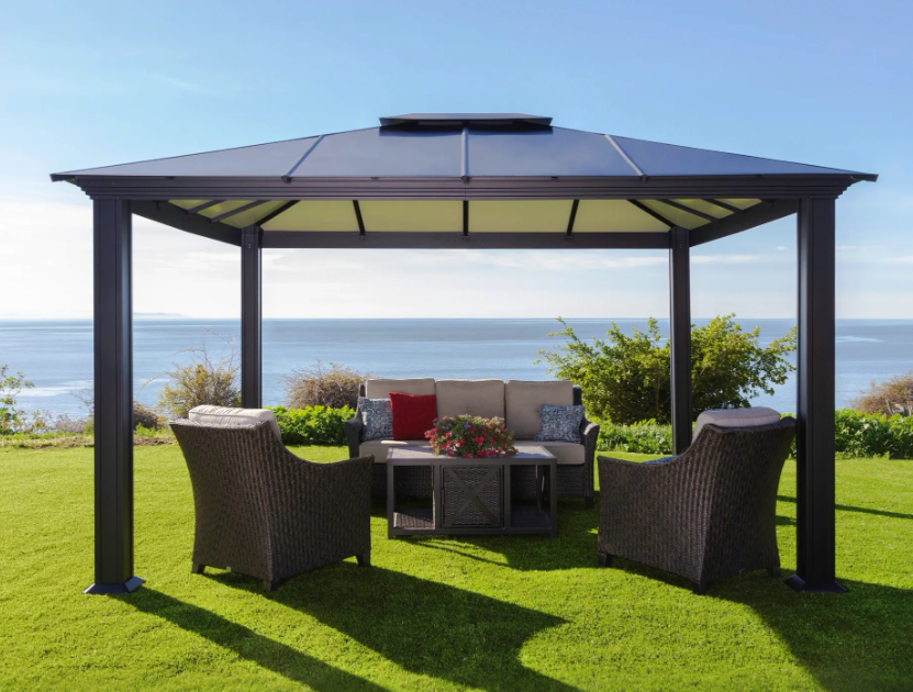 Loisirs de patio de gazebo en aluminium &agrave; toit rigide en polycarbonate