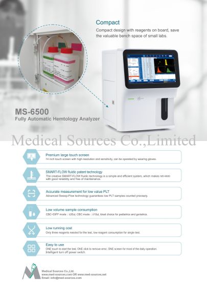 (MS-6500) Analizador hematológico de prueba de sangre de cinco partes y cinco partes y 5 partes completamente automático